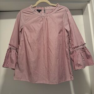 Talbots Burgundy and White Striped Blouse EUC